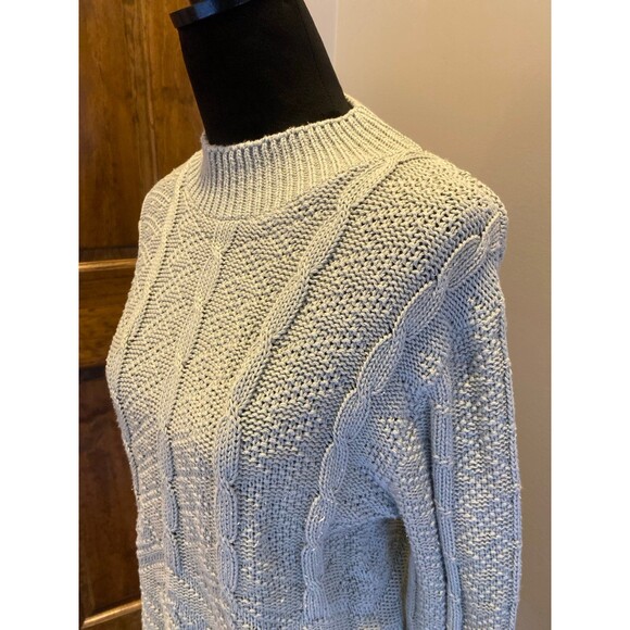 Retro Cable Knit Womens Sweater Crew Neck Soft Sage Green Size Medium Unique - Picture 2 of 12